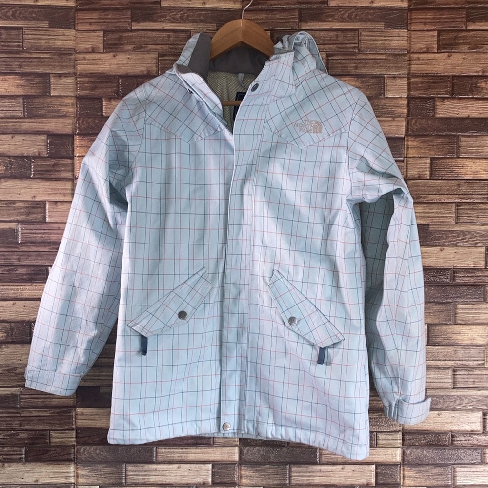 Pre owned Youth Girls The North Face Insulated Blue Plaid Hooded Jacket Large
